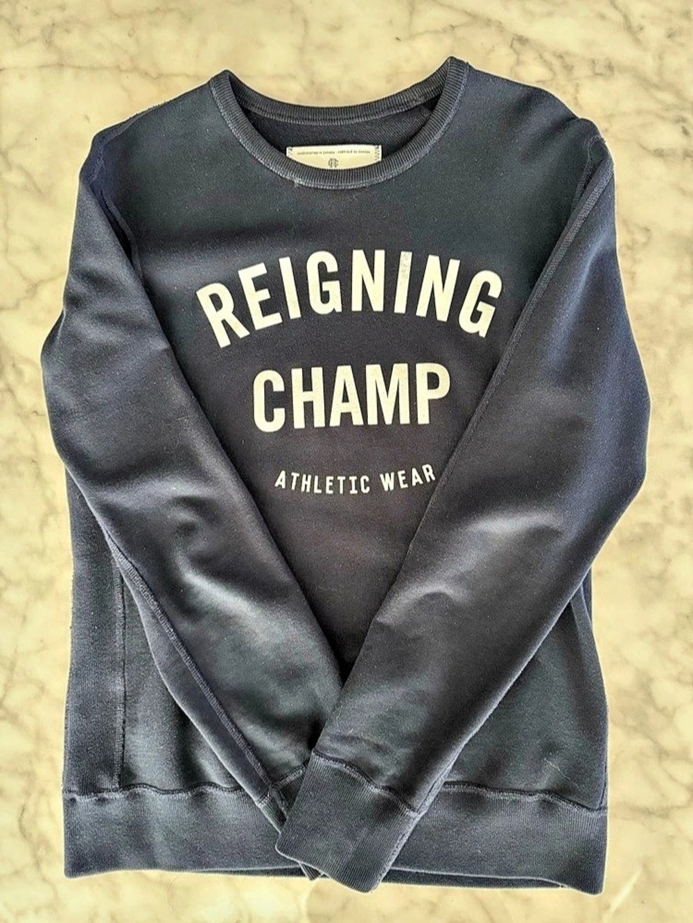 Reigning Champ Midweight Terry Graphic Crewneck Sweatshirt Navy - Men’s small